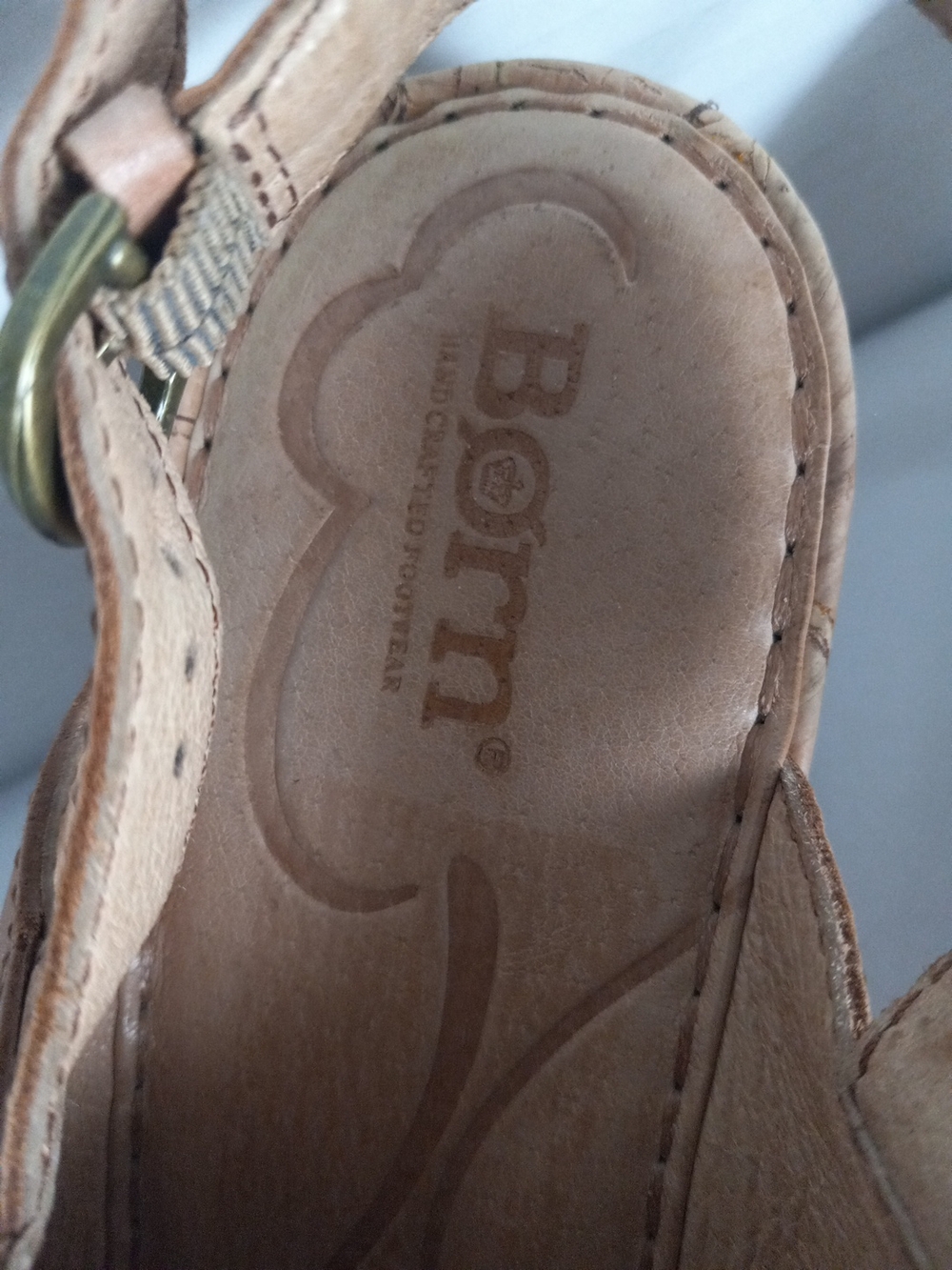 Born Tan Leather Cork Wedge Sandals - Picture 3 of 10
